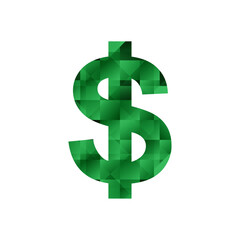 Currency vector symbol. Faceted green gemstone USD icon on white background.