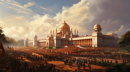 patriotic spirit of India Republic Day with a hyper-realistic rendering highlighting the solemnity. Generative AI