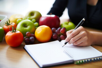 A man dietitian creating a meal plan for a client - obrazy, fototapety, plakaty