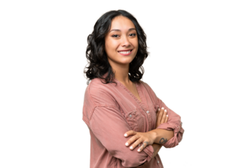 Young Argentinian woman over isolated background with arms crossed and looking forward