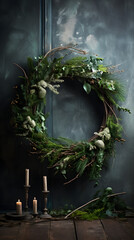 christmas wreath with ribbon,Ai generative