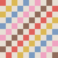 Checkerboard multicoloured vector seamless pattern. Geometric abstract background.