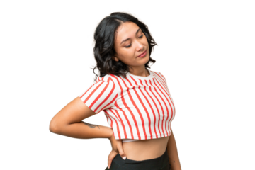 Young Argentinian woman over isolated background suffering from backache for having made an effort