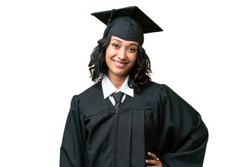 Young university graduate Argentinian woman over isolated background laughing