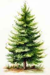 Fototapeta premium Natural Christmas tree. Watercolor illustration. Generative AI