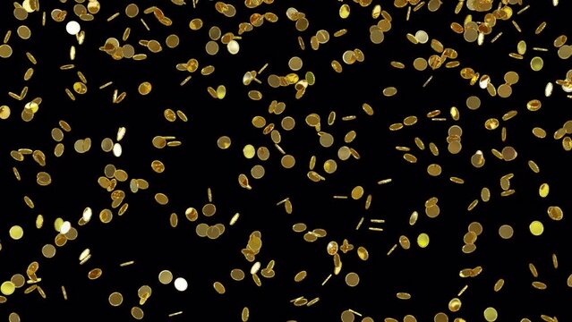 Explosion of gold coins, Rain of coins, coins fall from above, with transparency, without reference to the country