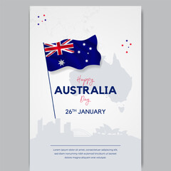 Happy Australia day 26th January poster with flag map landmark illustration