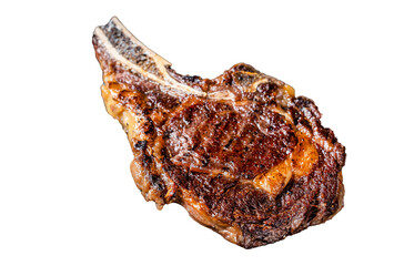 BBQ Grilled Tomahawk or rib eye with bone beef steak.  Transparent background. Isolated.