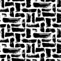 Grunge Brushstroke seamless pattern with hand drawn brush strokes. Ornament for printing on fabric, cover and packaging. Simple black and white vector ornament isolated on white background