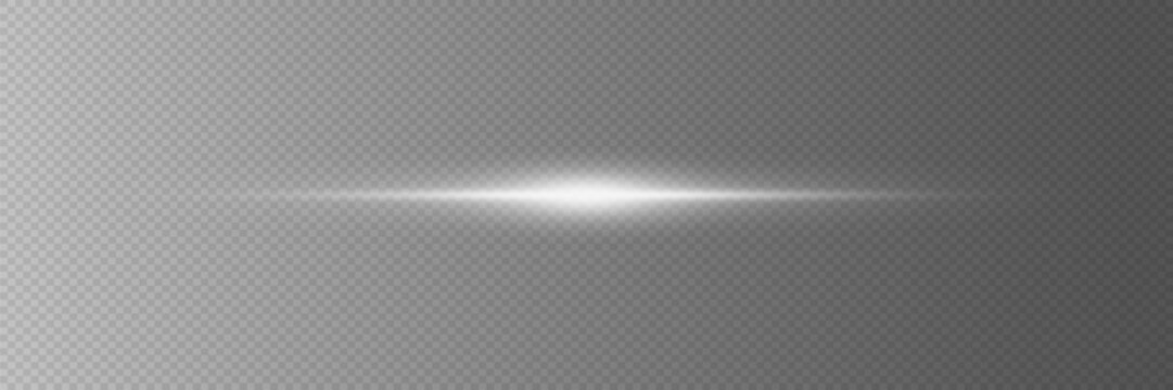 Horizontal highlights. Laser beams of light. Beautiful light flashes. On a transparent background.