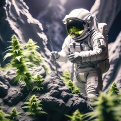 An astronaut researcher discovered cannabis on another planet - obrazy, fototapety, plakaty