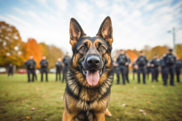 A German Shepherd police dog in training, demonstrating its commitment to duty and protection. - obrazy, fototapety, plakaty