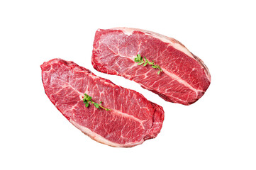 Raw wagyu oyster top blade steaks, organic beef meat.  Transparent background. Isolated.