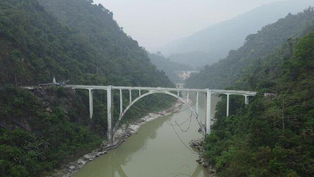 April 2022 Beautiful panoramic view of Coronation bridge on Teesta river. this bridge was built in British era and now a heritage of India.
