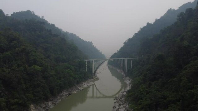 April 2022 Beautiful panoramic view of Coronation bridge on Teesta river. this bridge was built in British era and now a heritage of India.