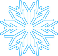 Blue stroked silhouette of snowflake, element of winter festival decoration. Winter snow, Christmas pure miracle symbol. Simple liner vector icon isolated on white background