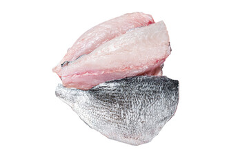 Raw Sea bream Dorado fish fillets.  Transparent background. Isolated.