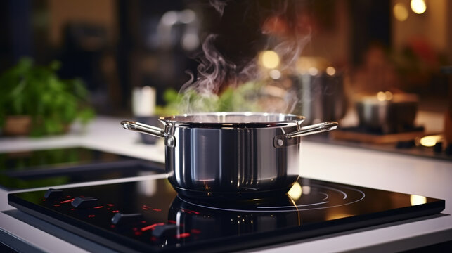Pot cooking on induction or electric stove