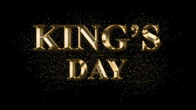 KINGS DAY Gold Text Effect on black background, Gold text with sparks, Gold Plated Text Effect, shiny gold font effect on black background, text effect with 3d style, font. vector template design