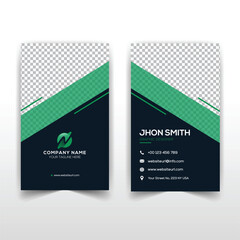 Modern And Simple Vertical Business Card Design.  template. clean, creative, style, flat, corporate, company. Green and blue colors. Clean flat design. Vector illustration