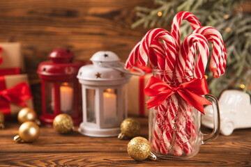 Candy cane isolated on white background. Christmas sweets. Christmas candy. New Year. A traditional sweet gift for the Christmas tree. Holiday concept.