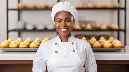 African american pastry chef in her bakery pastry - Powered by Adobe