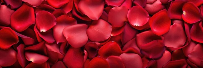 Exquisite aerial backdrop of scattered crimson rose petals