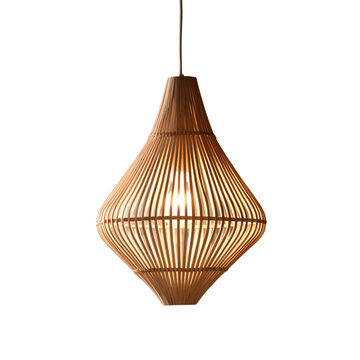 Rattan ceiling lamp, Elegant Wicker Ceiling lamp, light bulb isolated on transparent background PNG	