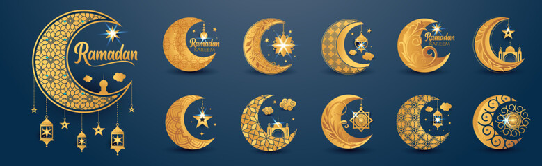 Ramadan kareem greeting card design with mandala set icon
