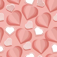 Tuinposter Seamless pattern, origami paper hearts on a pink background. Valentine's day background, textile, vector © Tatiana