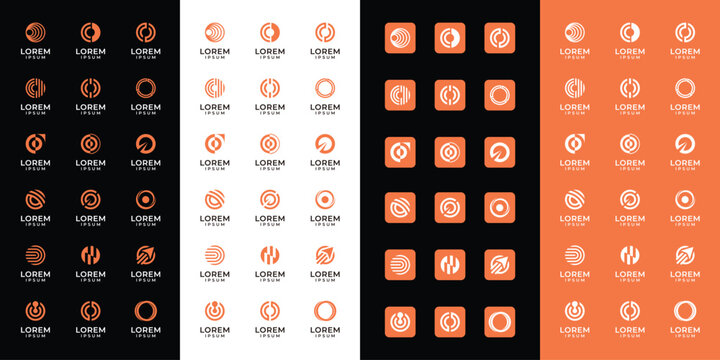 Set of abstract letter O , with orange color style, icons for all businesses