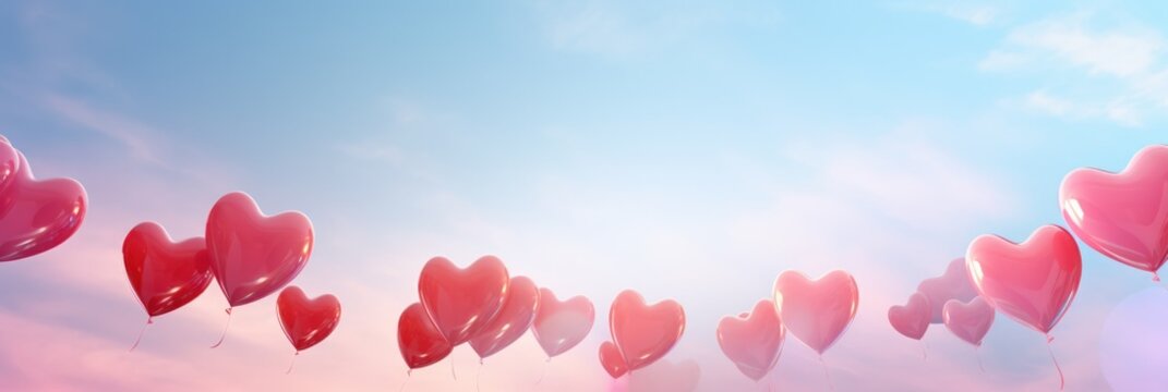 Heart shaped balloons soar gracefully, symbolizing the light and airy essence of love