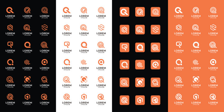 Set of abstract letter Q , with orange color style, icons for all businesses