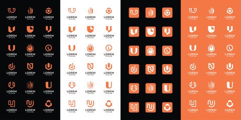 Set of abstract letter U , with orange color style, icons for all businesses - obrazy, fototapety, plakaty