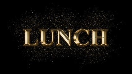LUNCH Gold Text Effect on black background, Gold text with sparks, Gold Plated Text Effect, shiny gold font effect on black background, text effect with 3d style, font. vector template design