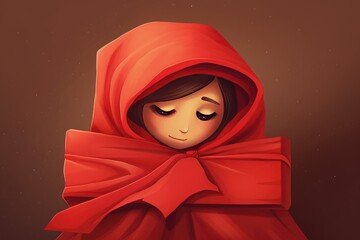 Illustration of Adorable Girl Wrapped in Love's Embrace, Valentines day card