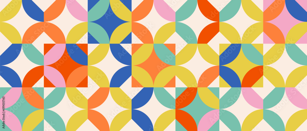 Poster geometric seamless pattern in bauhaus style. colorful abstract background in swiss style. vector fla