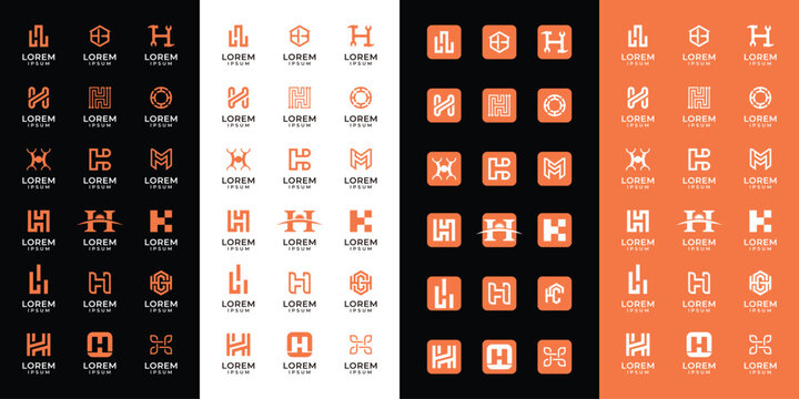Set of abstract letter H , with orange color style, icons for all businesses