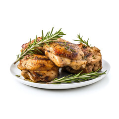 Grilled Herb Chicken Thighs. Grilled chicken thighs seasoned with herbs on a white background.