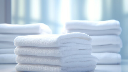 綺麗に畳んで重ねられた清潔な白いタオル