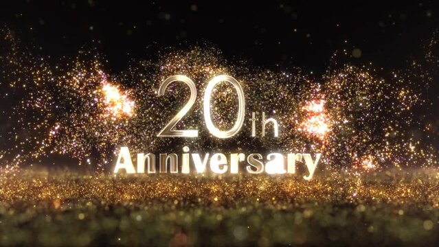 Happy 20th Anniversary Banner, Golden Particles, Happy Anniversary