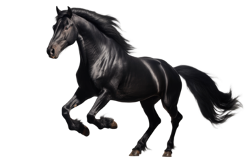 black horse jumping in running PNG isolated on white transparent background