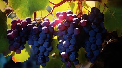 red grapes,purple grapes.vineyard with ripe red grapes,lush grape leaves,
