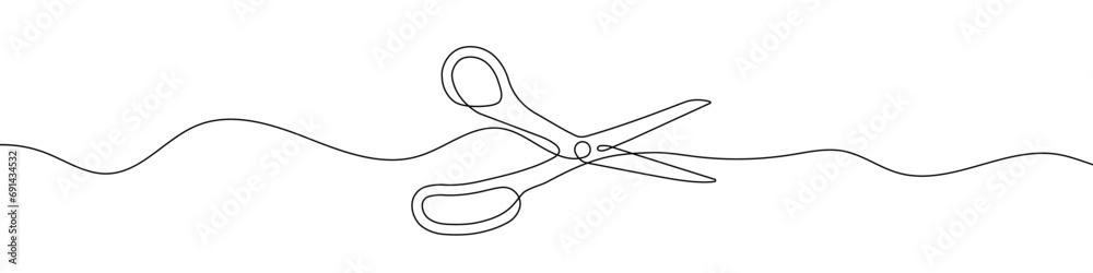 Wall mural continuous line drawing of scissors. one line drawing background.