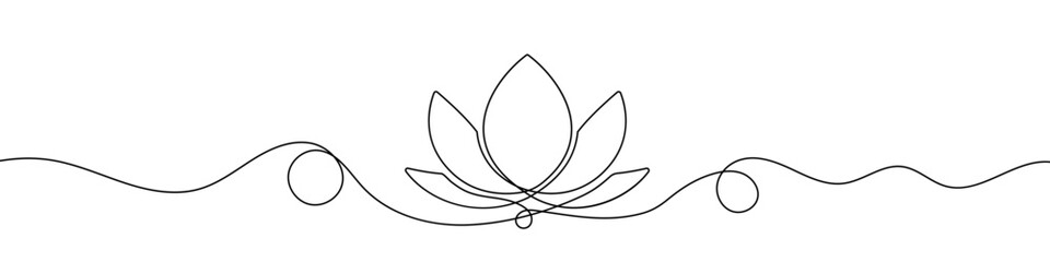 Continuous line drawing of lotus flower. One line drawing background. Lotus continuous line. - obrazy, fototapety, plakaty