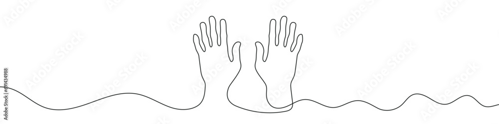 Poster continuous line drawing of hands. one line drawing background.