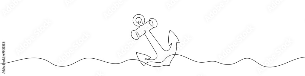 Canvas Prints continuous line drawing of sea anchor. one line drawing background.