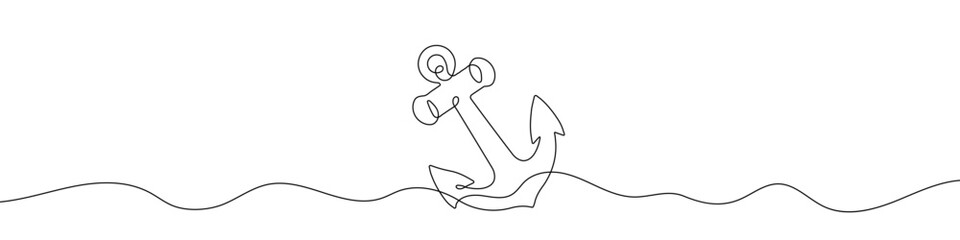 Continuous line drawing of sea anchor. One line drawing background.