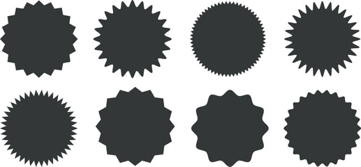 Set of price sticker, sale or discount sticker, sunburst badges icon. Stars shape with different number of rays. - obrazy, fototapety, plakaty