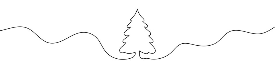 Continuous line drawing of Christmas Tree. Single line Christmas Tree icon.